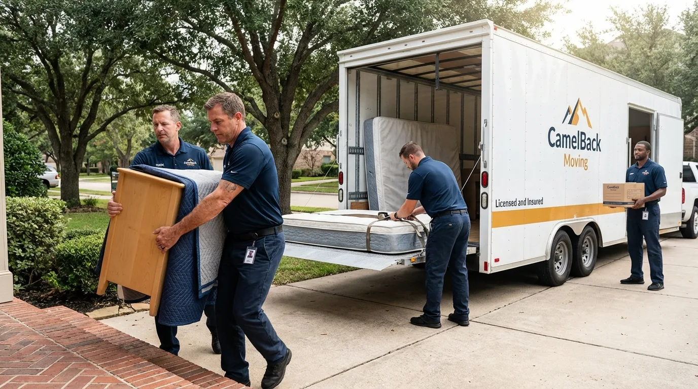 Crew loading residential truck for cross-state move from Albany, OR