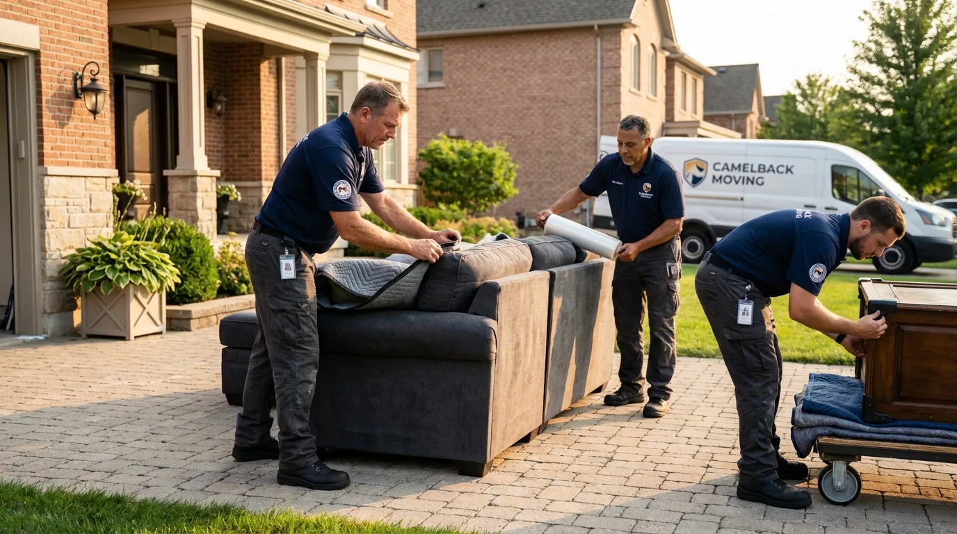 Large estate moving crew wrapping furniture in Albany, OR
